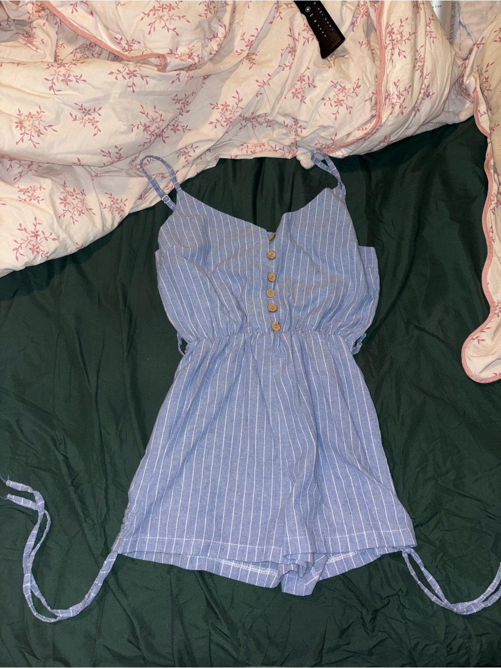 Striped Blue Girls' One-Piece Romper with Button Front